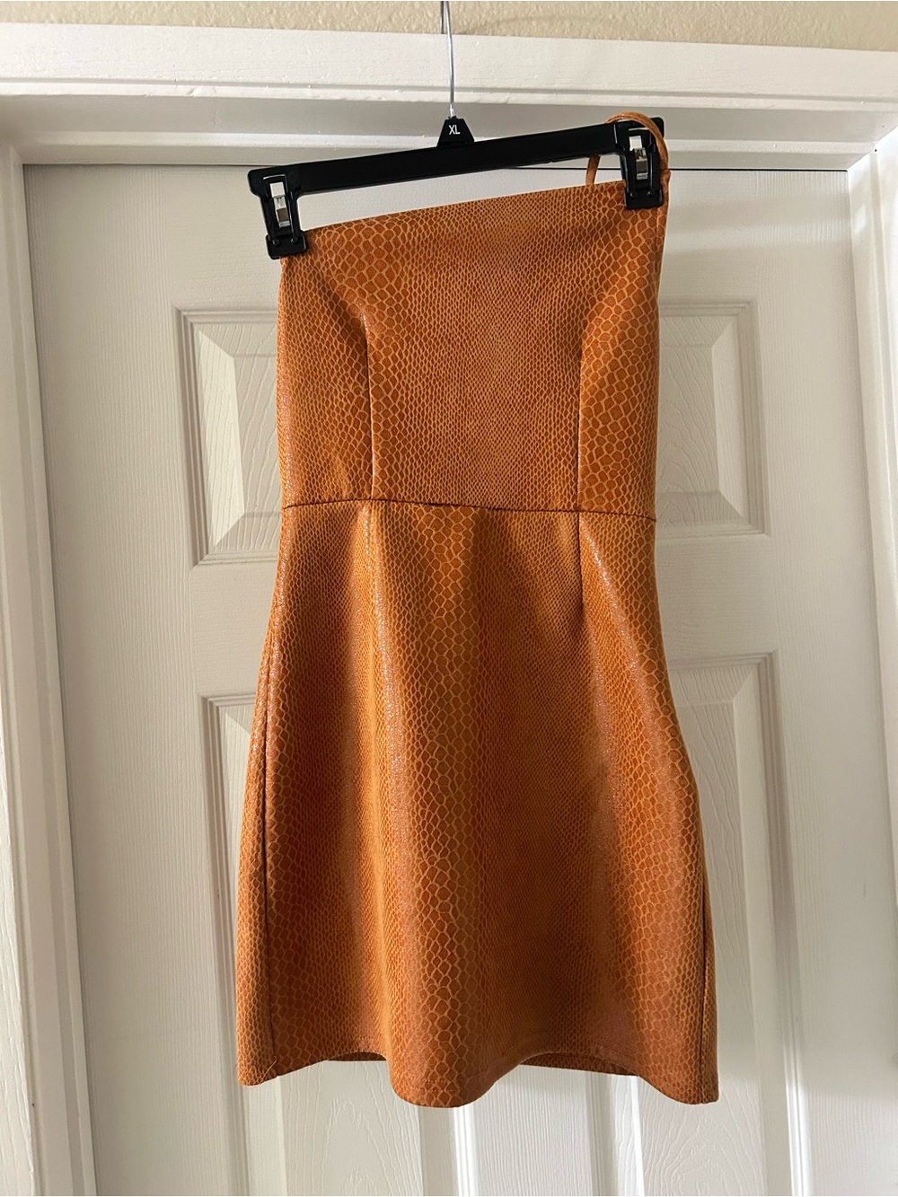 Urban Outfitters Strapless Faux-Snakeskin Mini Dress in Burnt Orange